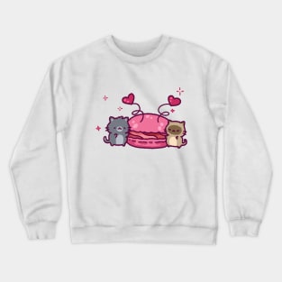 Cats and a giant pink macaron Crewneck Sweatshirt